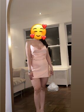 Satin Cowl Neck Mini Dress in Light Pink
